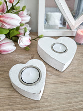 Load image into Gallery viewer, White Natural Wood Heart Shaped Candle Holder
