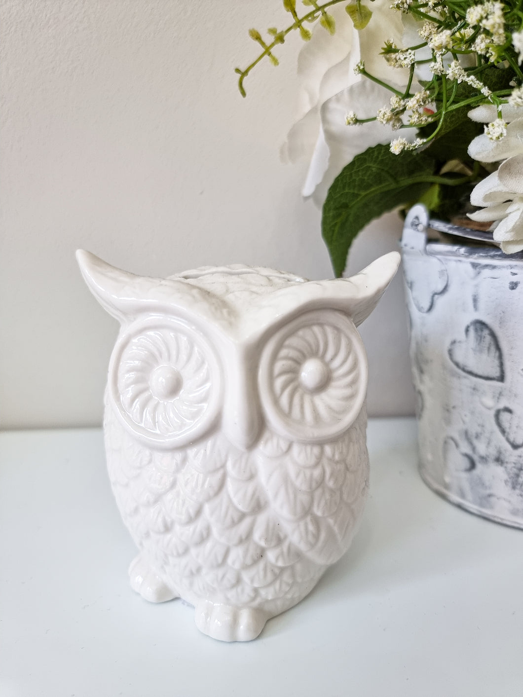 White Ceramic Owl Coin Holder