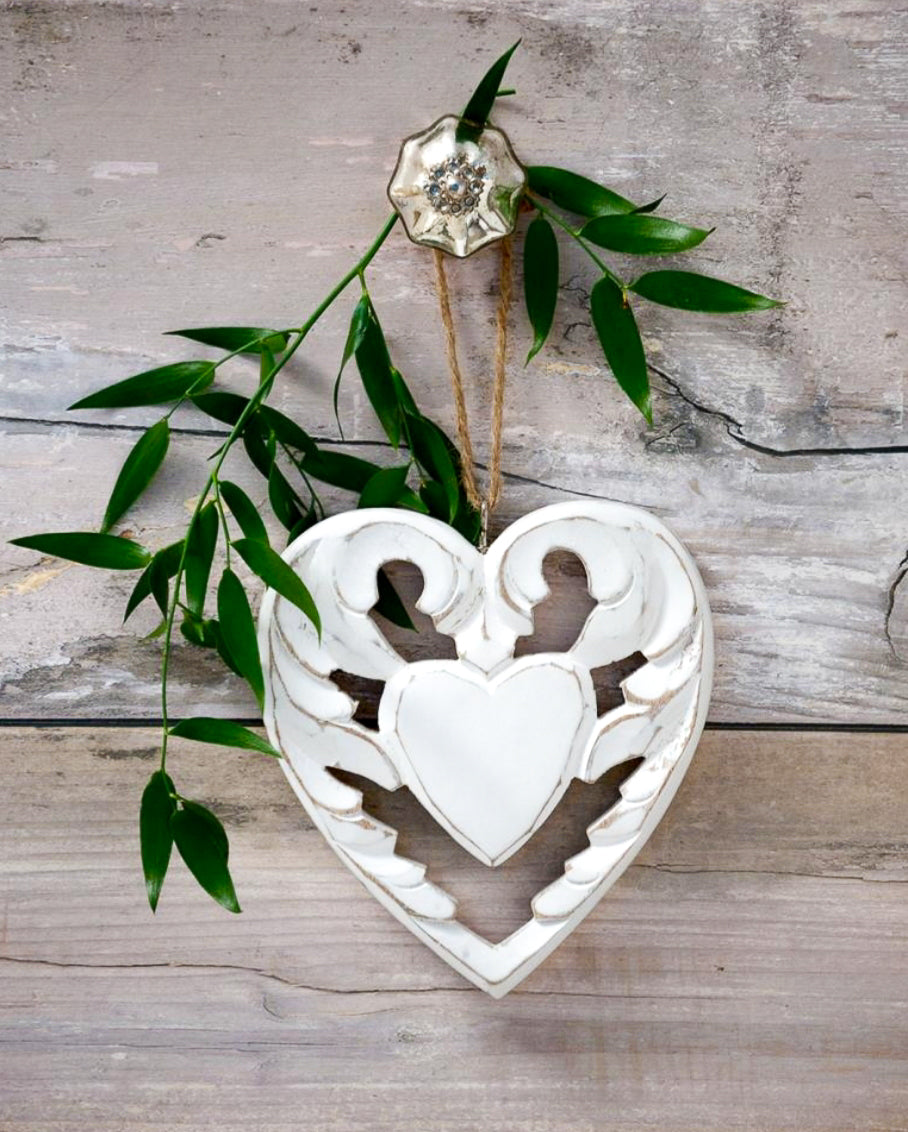 White Natural Hanging Heart With Wing Detail