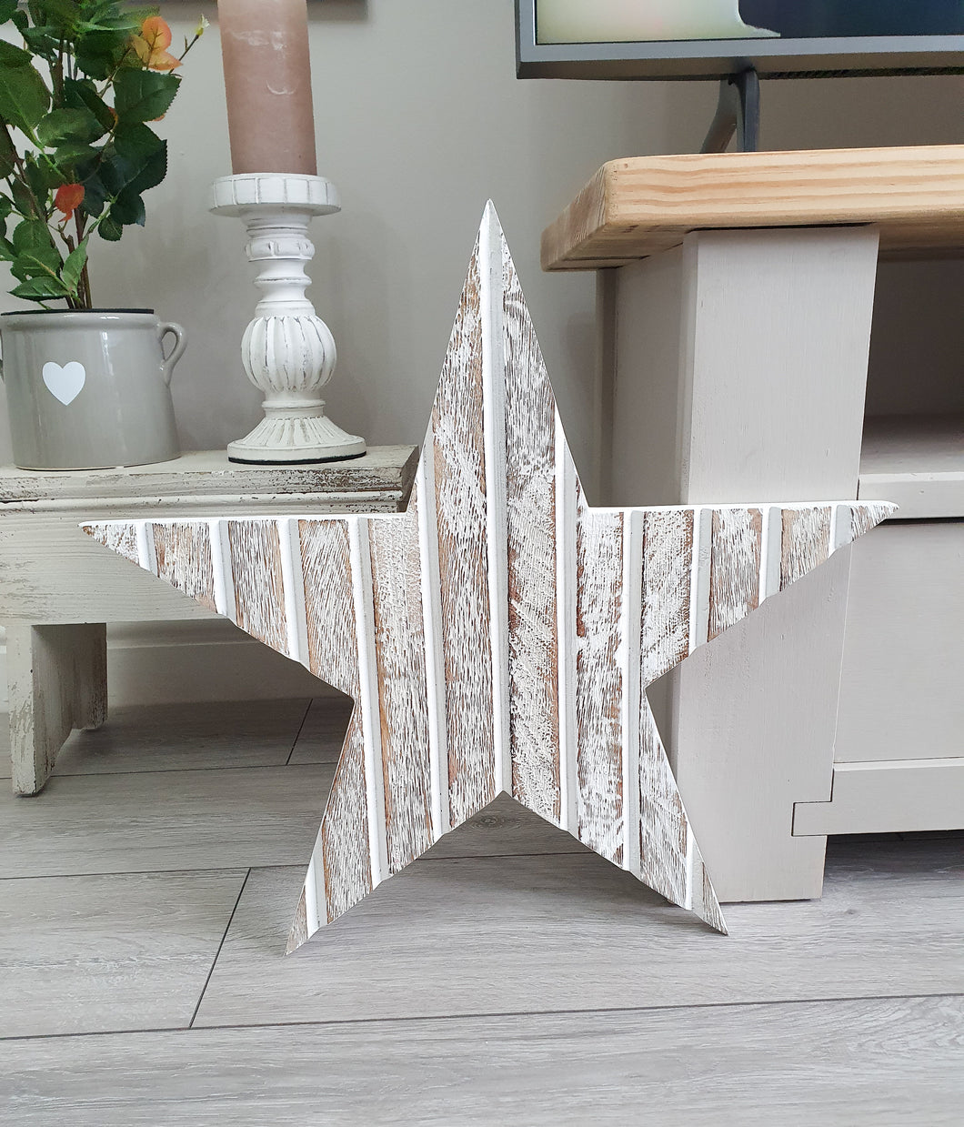 White T&G Natural Wood Wall Star
