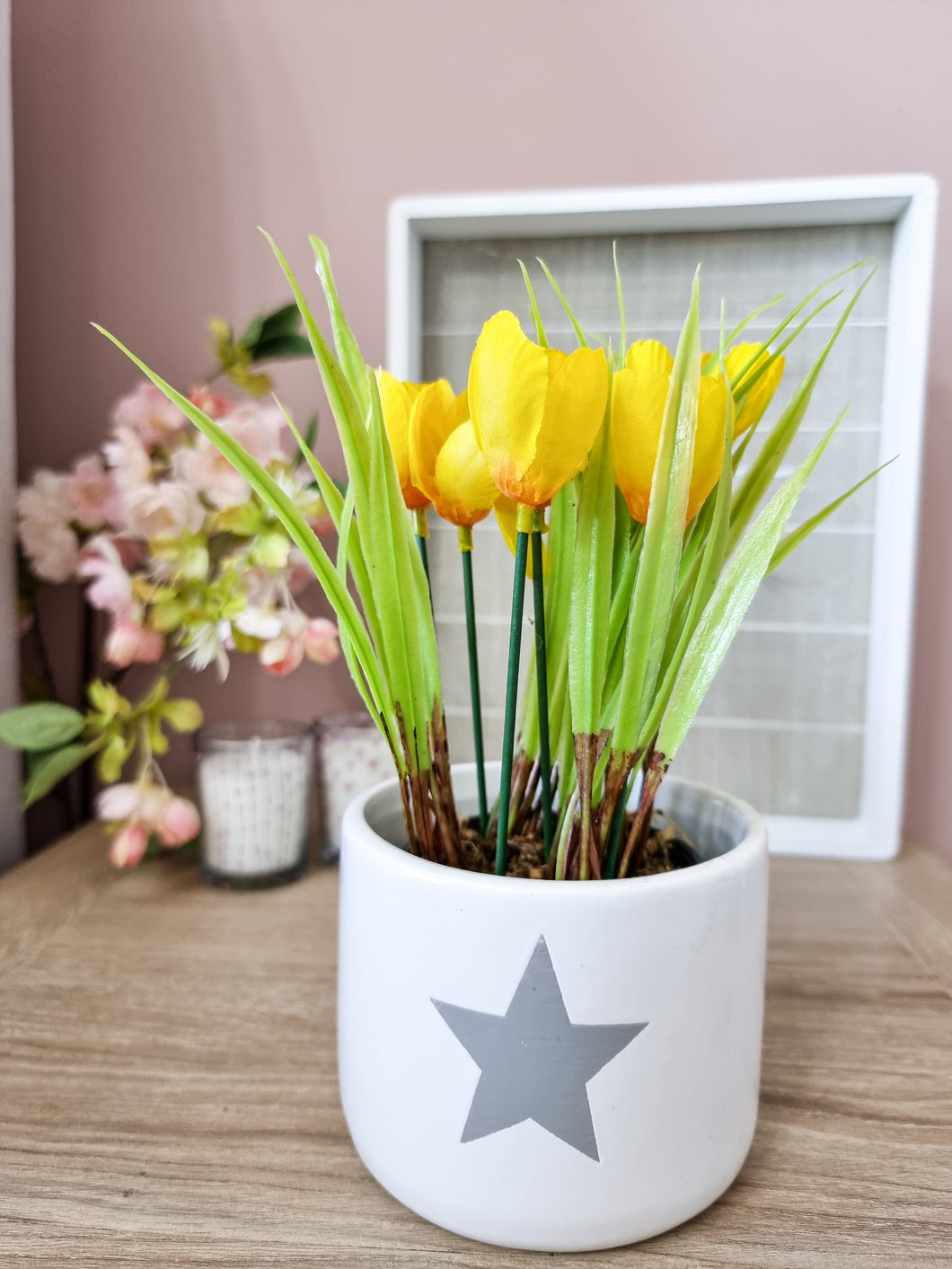 Faux Yellow Mini Potted Tulips