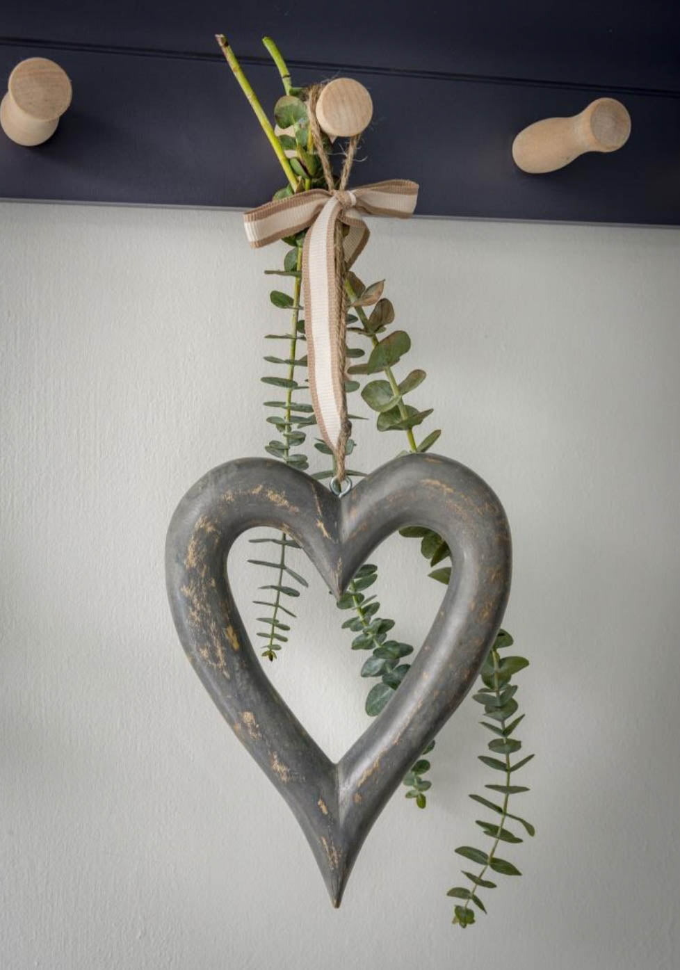 Grey Natural Wooden Chubby Hanging Heart