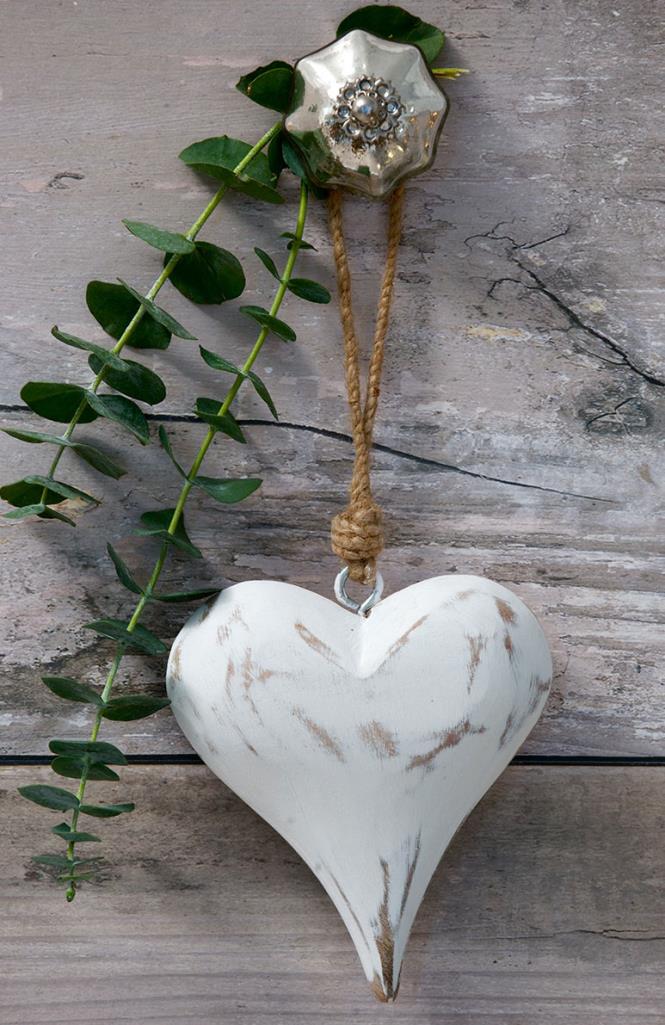 White Chubby Natural Wooden Hanging Heart