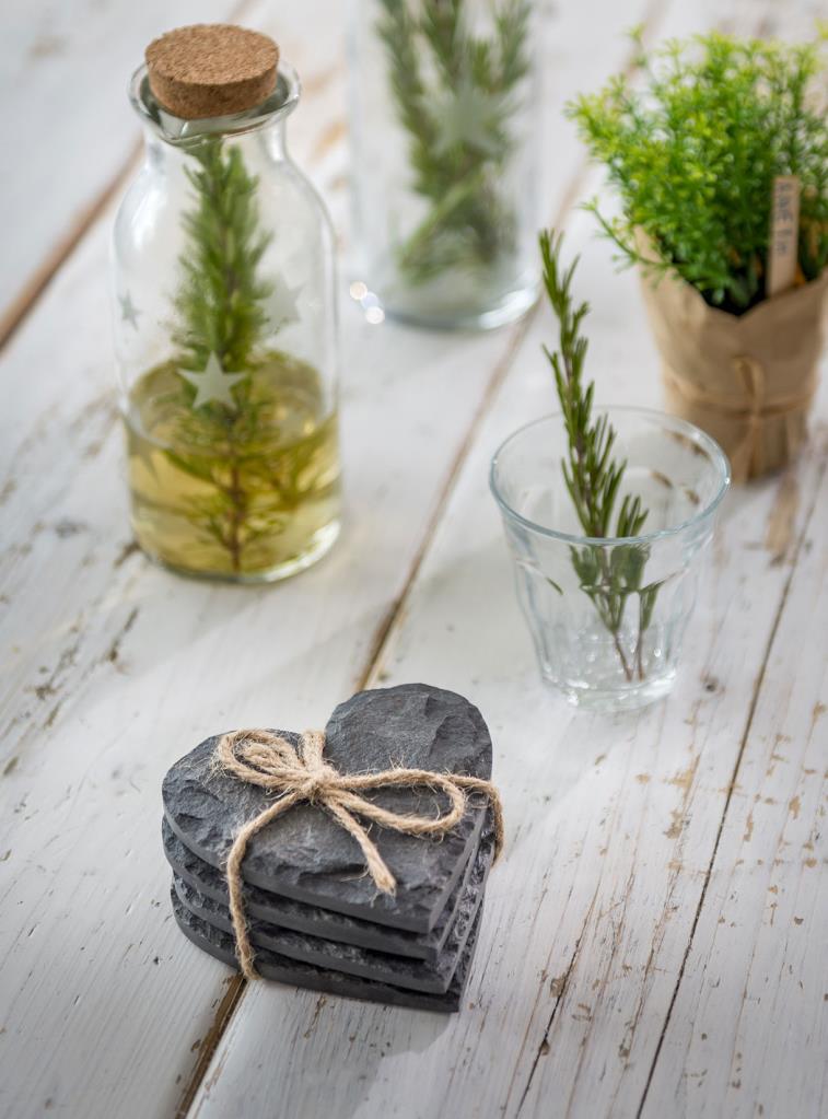 Heart Shaped Black Slate Coasters - Set 4