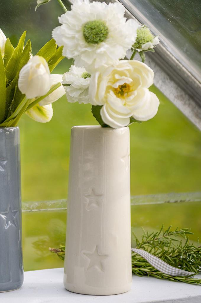 Ivory Debossed Star Ceramic Vase