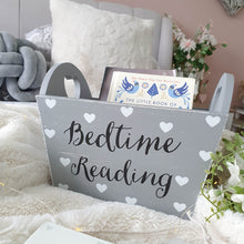 Load image into Gallery viewer, Grey &amp; White Heart Bedtime Reading Crate
