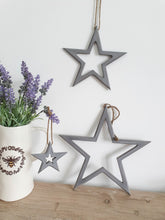 Load image into Gallery viewer, Grey Natural Wood Cut Out Hanging Stars
