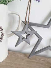 Load image into Gallery viewer, Grey Natural Wood Cut Out Hanging Stars
