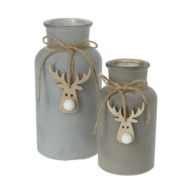 Grey Frosted Bottle With Reindeer Hanger