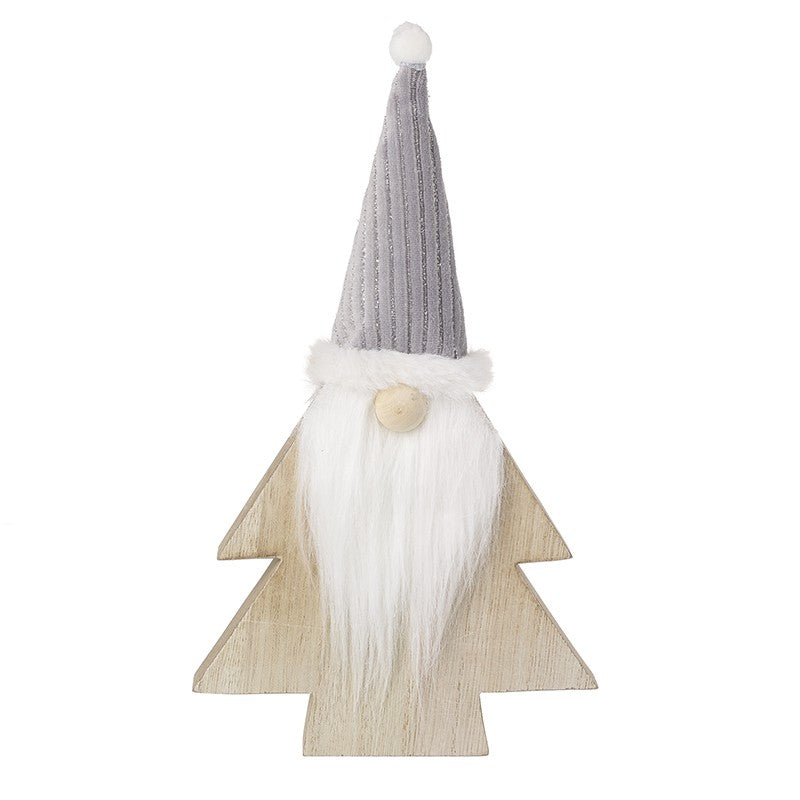 Grey Gonk Topped Wooden Christmas Tree