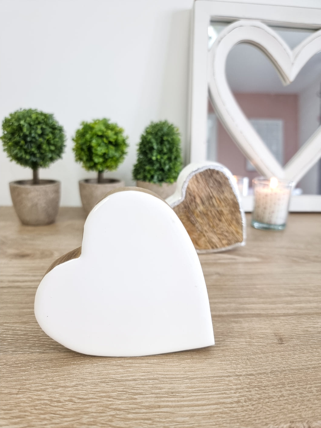 Glossy White Natural Wood Miniature Sleeping Hearts