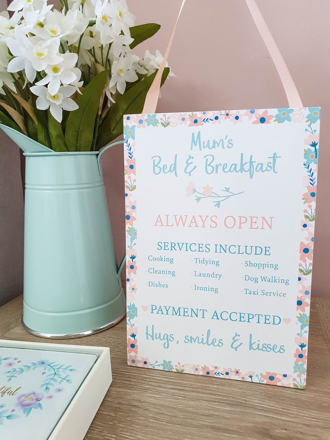 Mums Breakfast In Bed Pink Floral Plaque