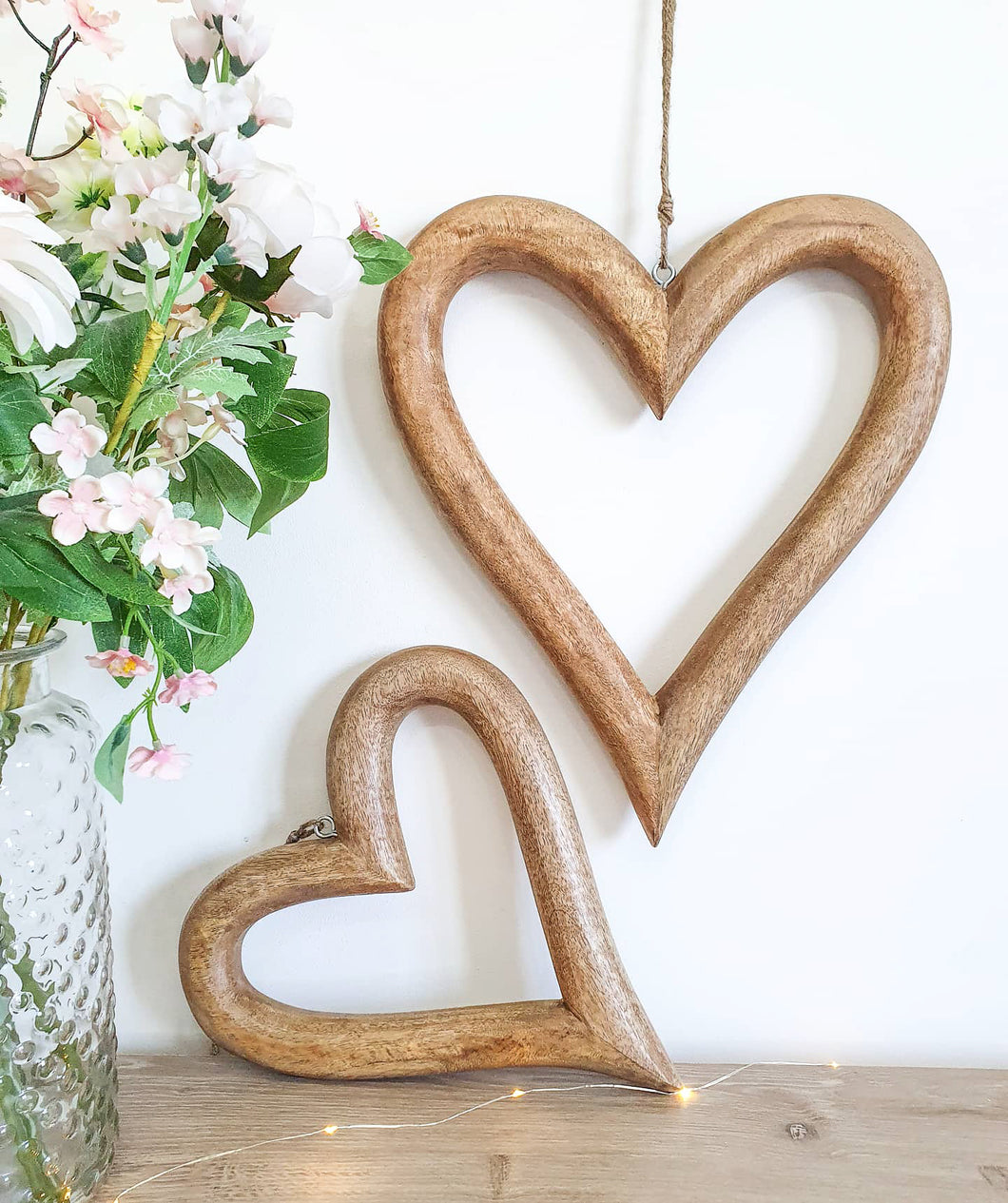 Natural Wooden Hanging Hearts