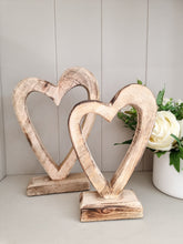 Load image into Gallery viewer, Natural Mango Wood Standing Heart Figures
