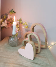 Load image into Gallery viewer, Ombre Pink Glossy Natural Wood Sleeping Hearts
