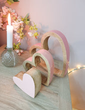 Load image into Gallery viewer, Ombre Pink Glossy Natural Wood Sleeping Hearts
