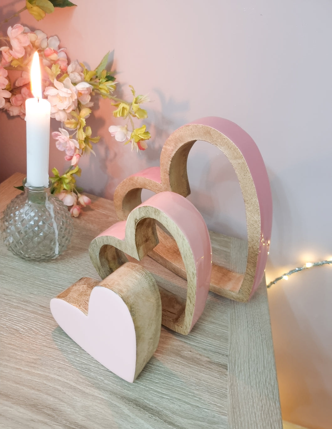 Ombre Pink Glossy Natural Wood Sleeping Hearts