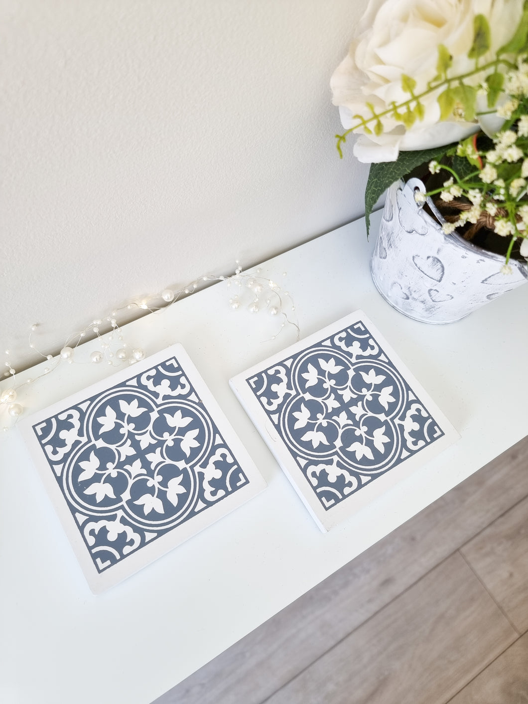 White & Grey Persian Tile Coasters