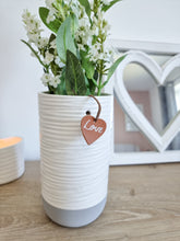 Load image into Gallery viewer, White &amp; Grey Ribbed Vase With Love Tag
