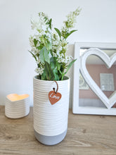 Load image into Gallery viewer, White &amp; Grey Ribbed Vase With Love Tag
