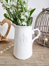 Load image into Gallery viewer, White Fleur De Lis Ceramic Jug
