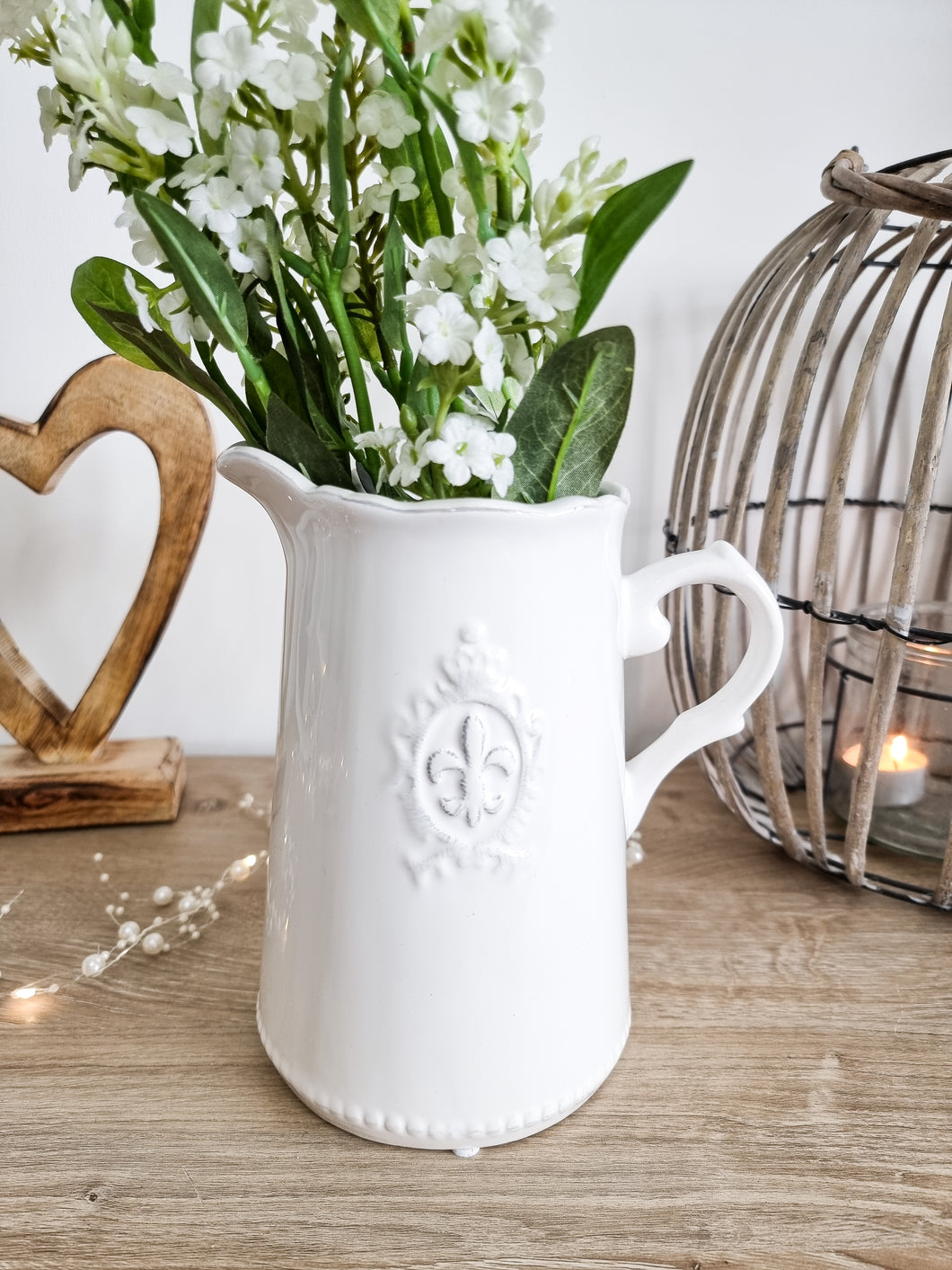 White Fleur De Lis Ceramic Jug