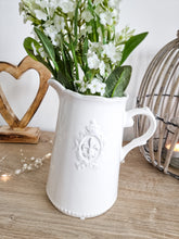 Load image into Gallery viewer, White Fleur De Lis Ceramic Jug
