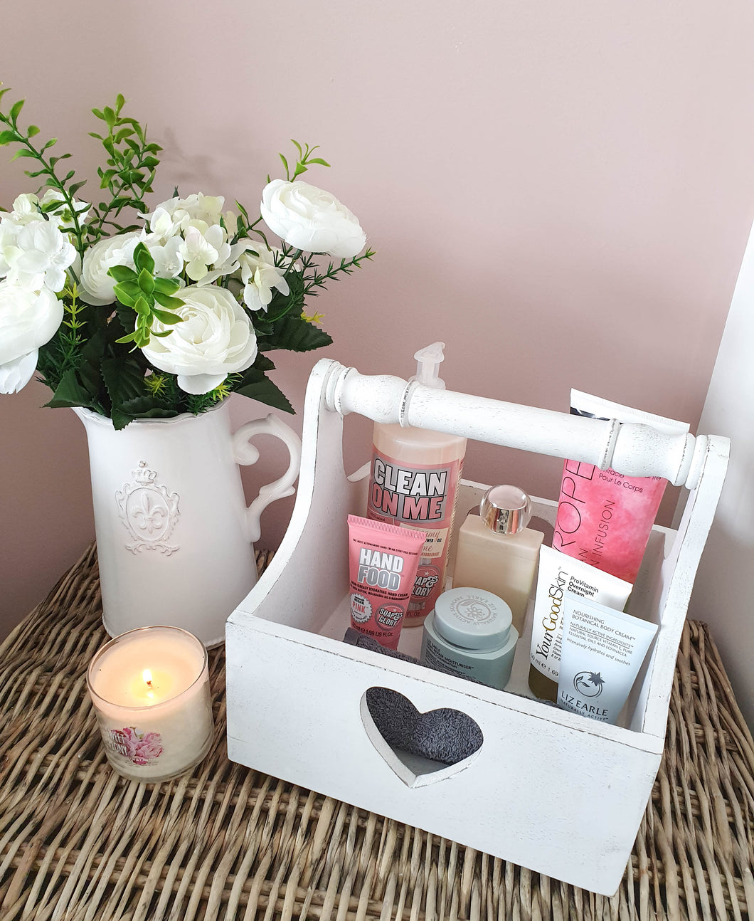 White Natural Wood Cut Out Heart Storage Trug